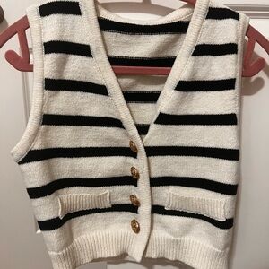 SHEIN Striped Knit Button Vest — Black & Cream